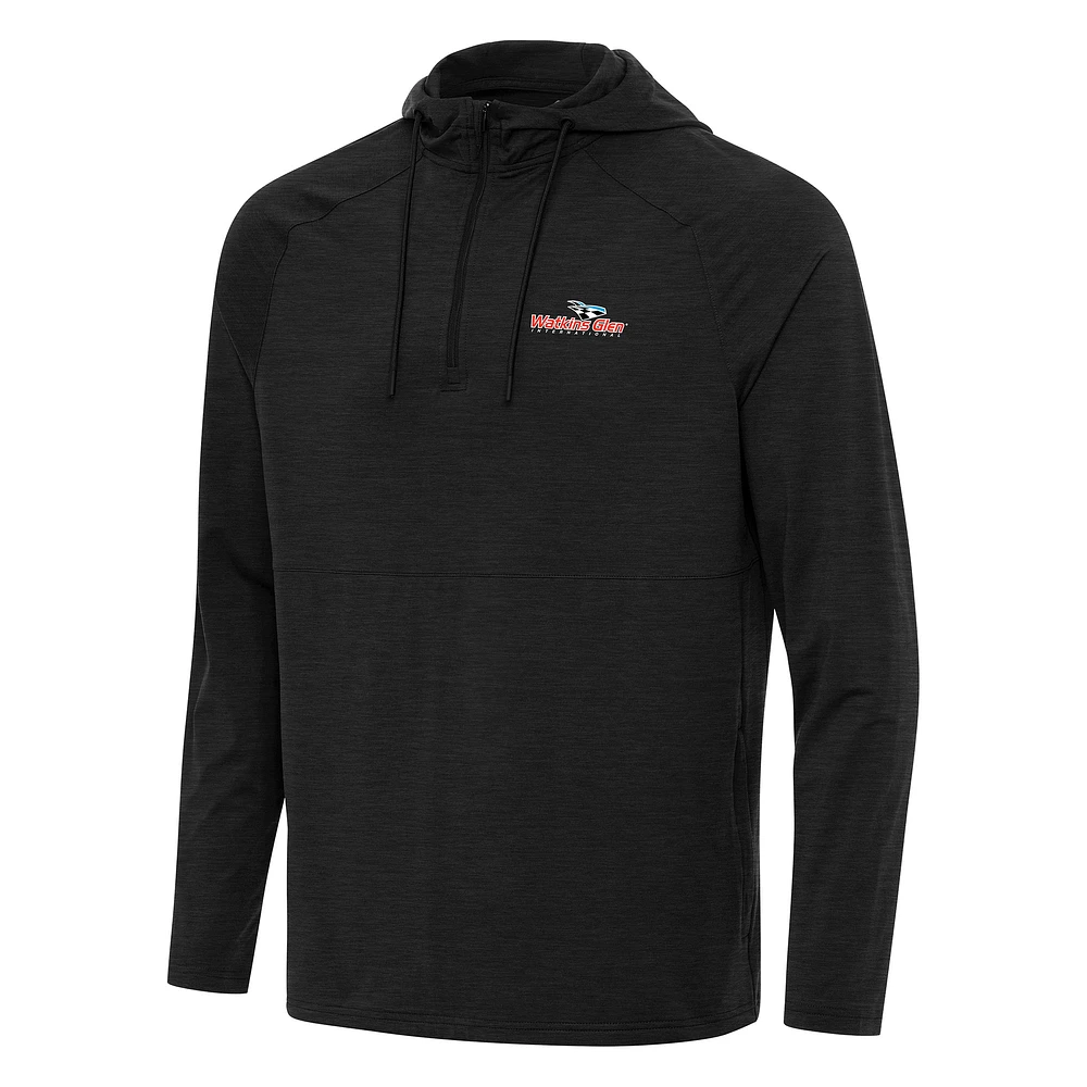 Men's Antigua Heather Watkins Glen International Spikes Raglan Quarter-Zip Hoodie