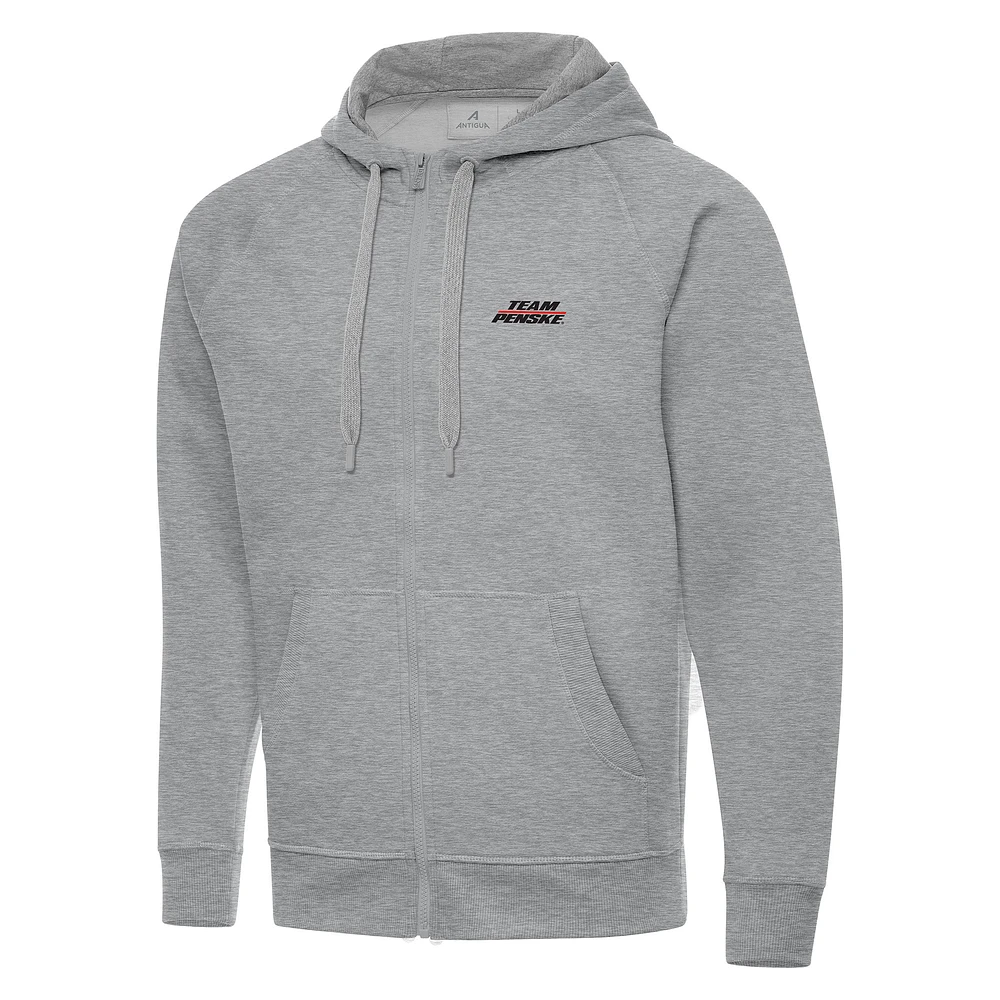 Men's Antigua Heather Gray Team Penske Big & Tall Victory Full-Zip Hoodie