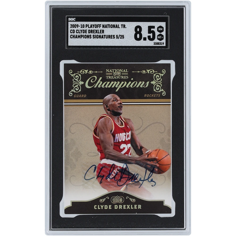 Clyde Drexler Houston Rockets Autographed 2009-10 Panini Playoff National Treasures Championship Signatures #CD #5/25 SGC Authenticated 8.5 Card