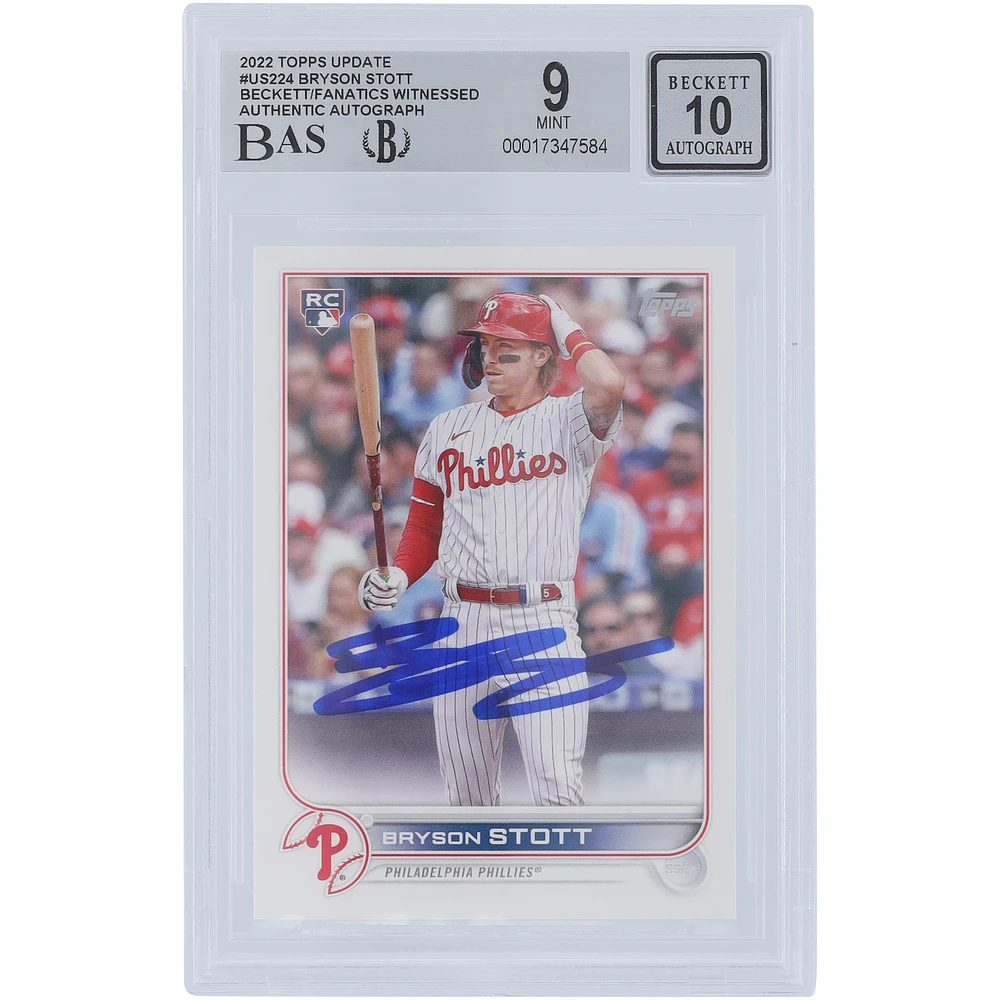 Bryson Stott Philadelphia Phillies Autographed 2022 Topps Update #US224 Beckett Fanatics Witnessed Authenticated 9/10 Rookie Card