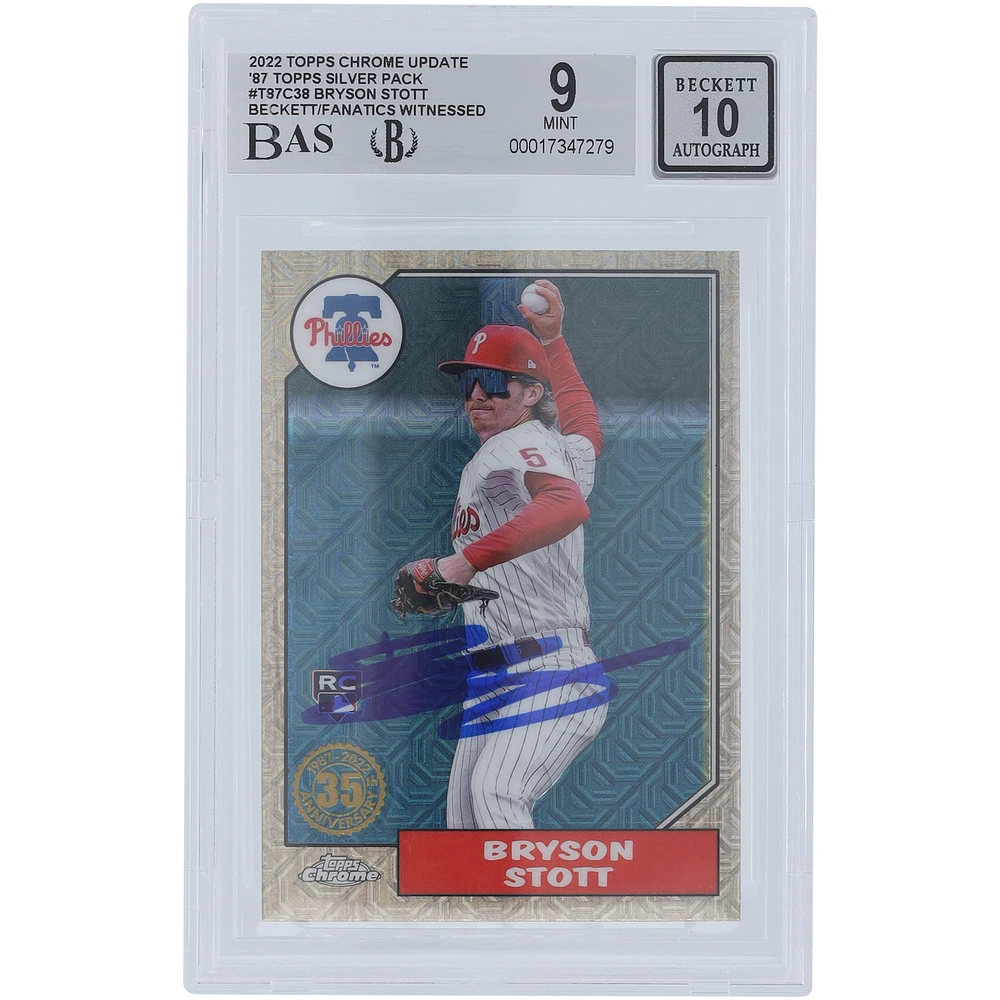 Bryson Stott Philadelphia Phillies Autographed 2022 Topps Chrome Update '87 Topps Silver Pack #T87C-38 Beckett Fanatics Witnessed Authenticated 9/10 Rookie Card