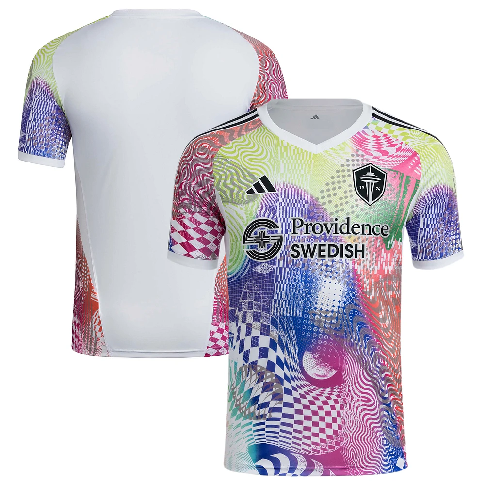 Men's adidas White Seattle Sounders FC 2025 Pride Pre-Match Top