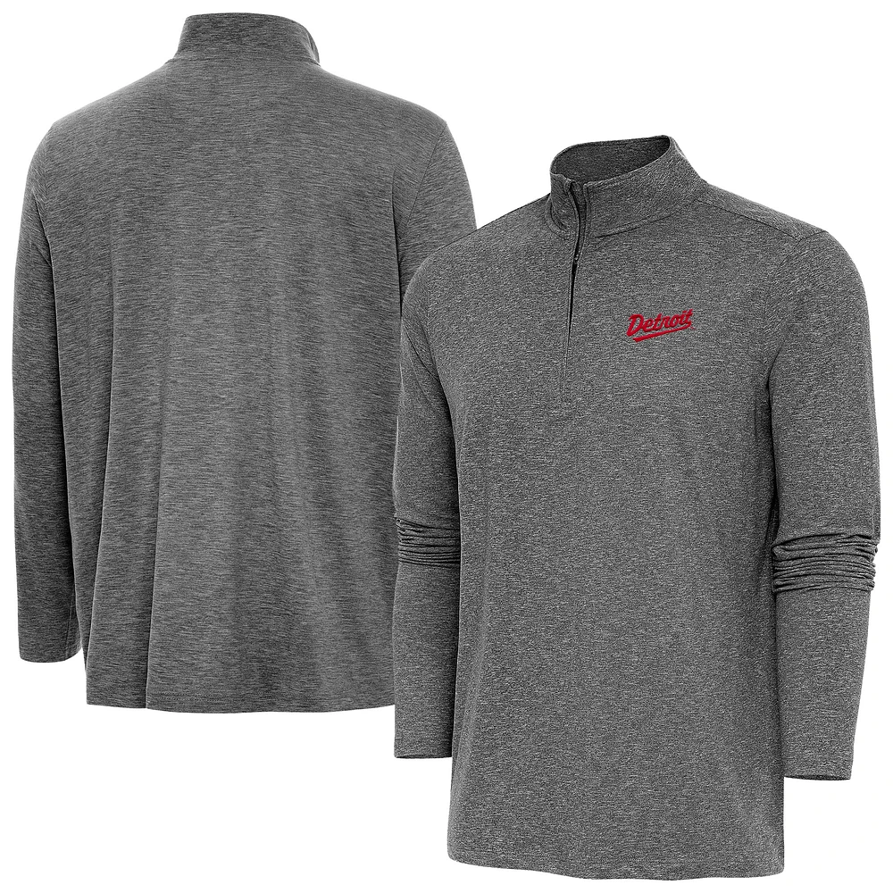 Men's Antigua Heather Black Detroit Red Wings 2025 NHL Stadium Series Hunk Quarter-Zip Jacket