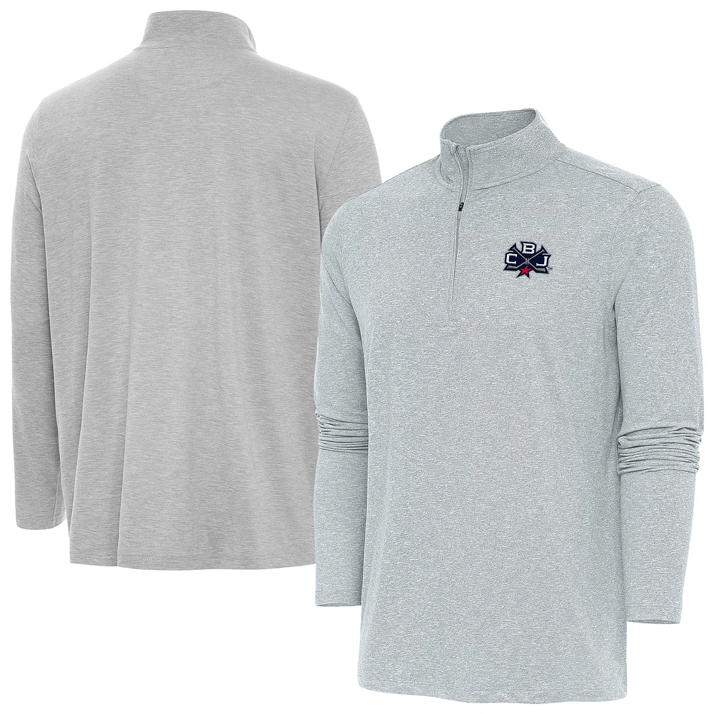 Men's Antigua Heather Gray Columbus Blue Jackets 2025 NHL Stadium Series Hunk Quarter-Zip Jacket