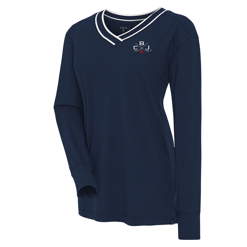 Women's Antigua Navy Columbus Blue Jackets 2025 NHL Stadium Series Long Sleeve V-Neck Top
