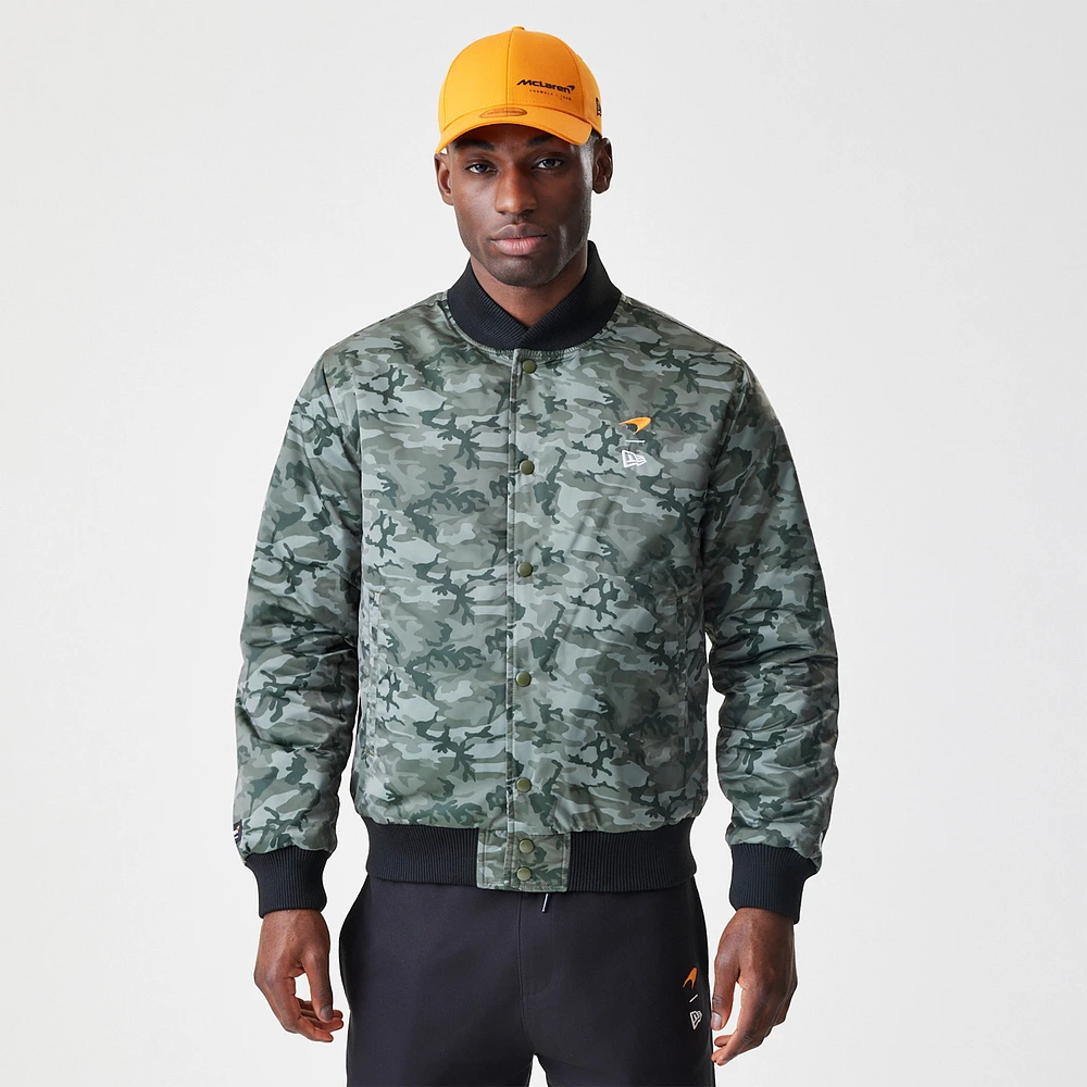 Men's New Era Camo/Black McLaren F1 Team Reversible Full-Snap Bomber Jacket