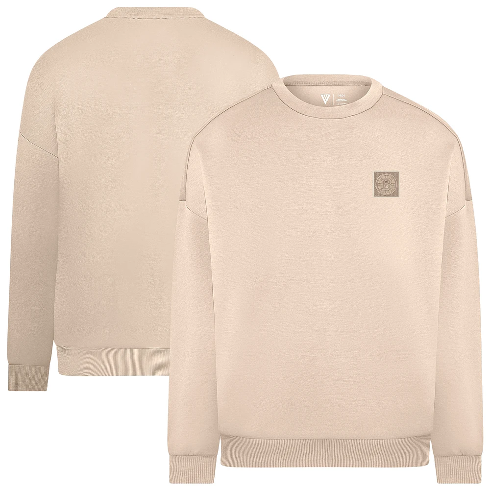 Men's Levelwear Khaki Boston Bruins Luxe Signature Heirloom Tri-Blend Pullover Sweatshirt