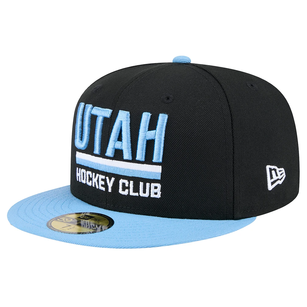 Men's New Era Black/Light Blue Utah Hockey Club Lockup 1st Season 59FIFTY Fitted Hat