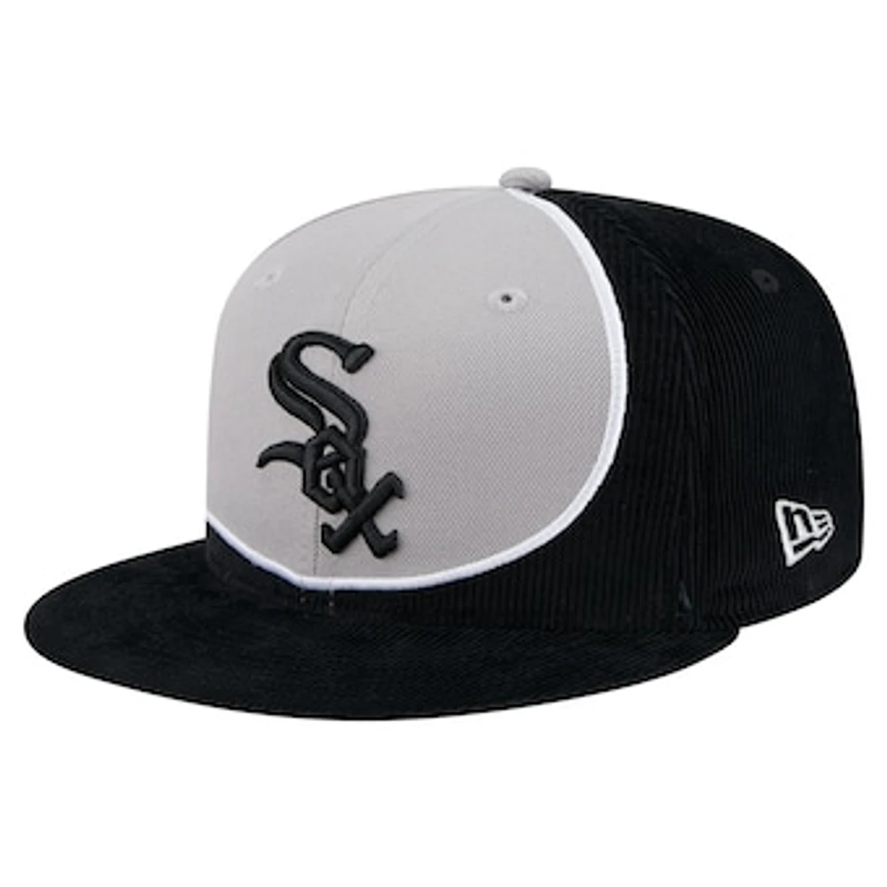 Men's New Era Black/Gray Chicago White Sox Retro Split Corduroy Snapback Hat
