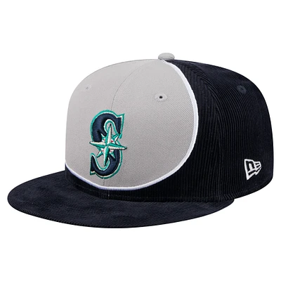 Men's New Era Navy/Gray Seattle Mariners Retro Split Corduroy Snapback Hat