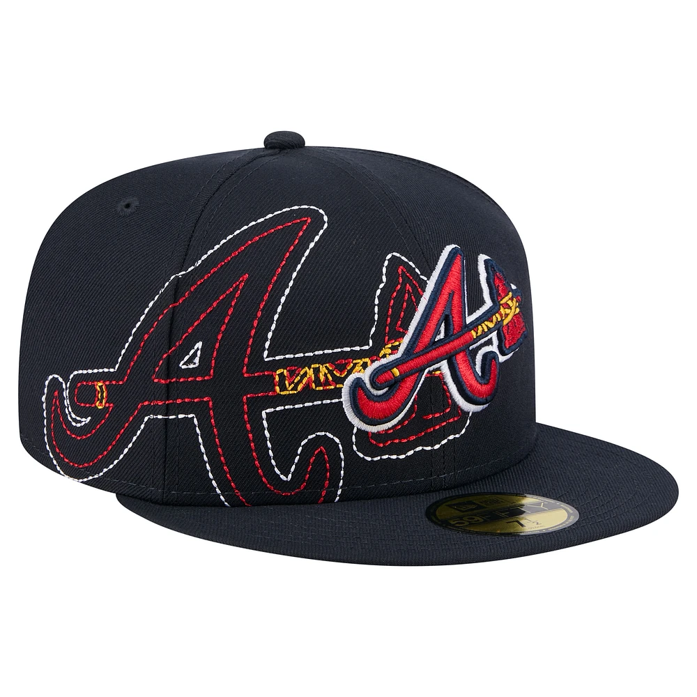 Men's New Era Navy Atlanta Braves Yarn Stitch 59FIFTY Fitted Hat