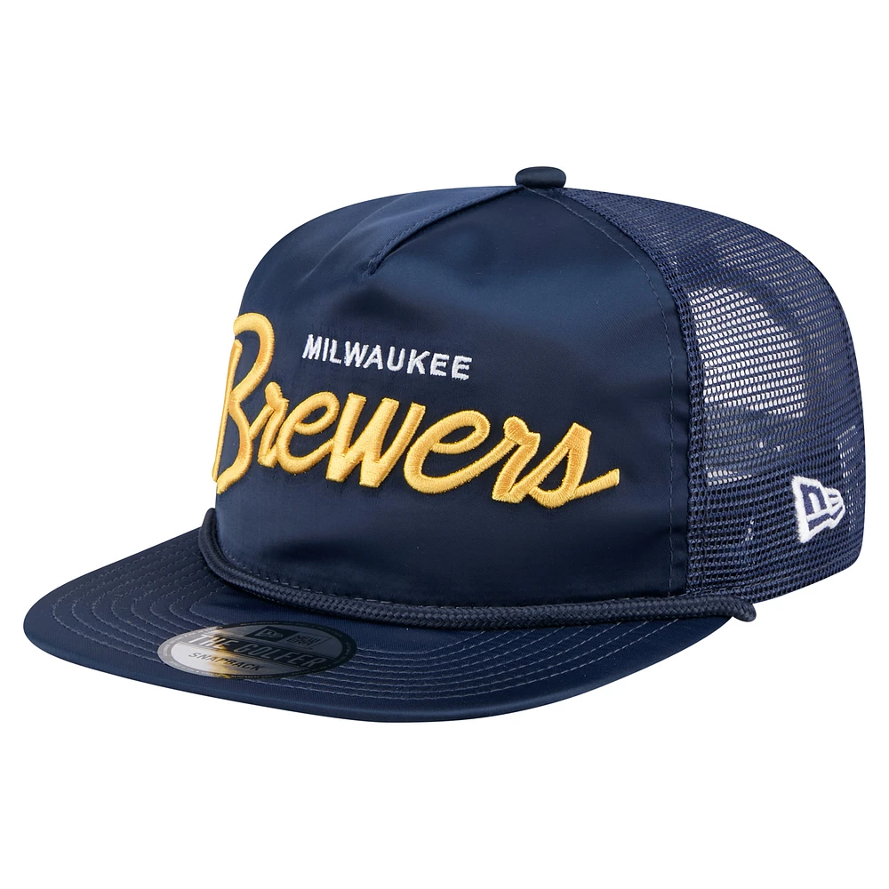 Men's New Era Navy Milwaukee Brewers Retro Satin Script Golfer Adjustable Hat