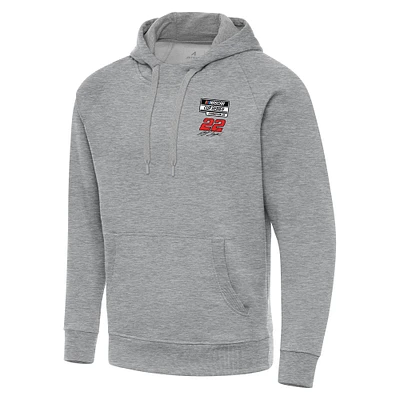 Men's Antigua Heather Gray Joey Logano Three-Time NASCAR Cup Series Champion Victory Pullover Hoodie