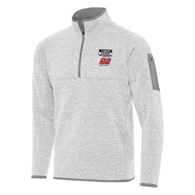 Men's Antigua Heather Gray Joey Logano Three-Time NASCAR Cup Series Champion Fortune Quarter-Zip Sweatshirt