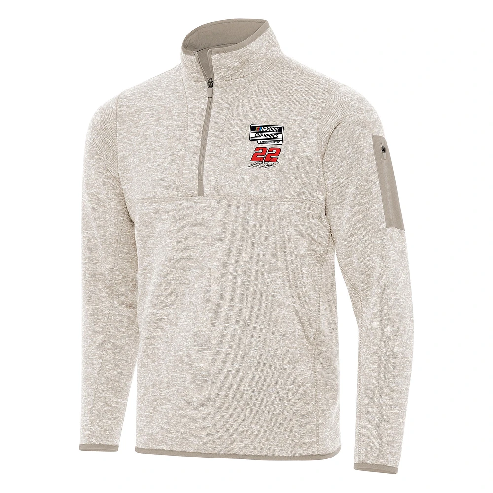 Men's Antigua Oatmeal Joey Logano Three-Time NASCAR Cup Series Champion Fortune Quarter-Zip Sweatshirt