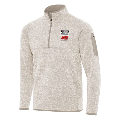 Men's Antigua Oatmeal Joey Logano Three-Time NASCAR Cup Series Champion Fortune Quarter-Zip Sweatshirt