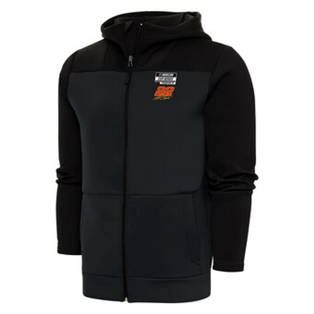 Men's Antigua Black/Gray Joey Logano Three-Time NASCAR Cup Series Champion Protect Full-Zip Hoodie