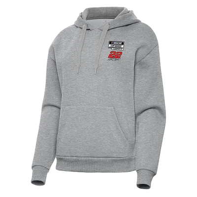 Women's Antigua Heather Gray Joey Logano Three-Time NASCAR Cup Series Champion Victory Pullover Hoodie