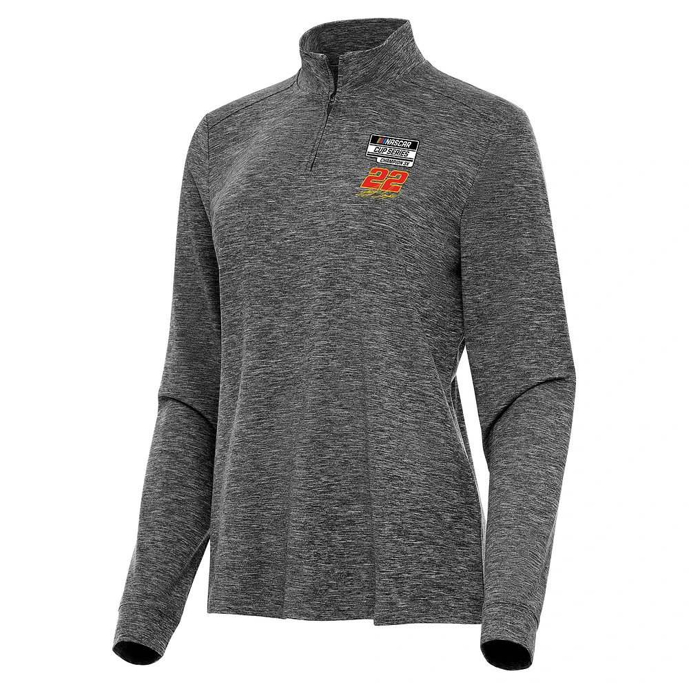 Women's Antigua Heather Black Joey Logano Three-Time NASCAR Cup Series Champion Mentor Quarter-Zip Top