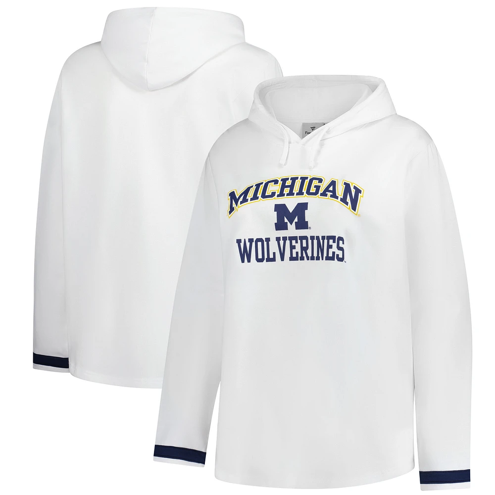 Women's Fanatics White Michigan Wolverines Plus Pullover Hoodie