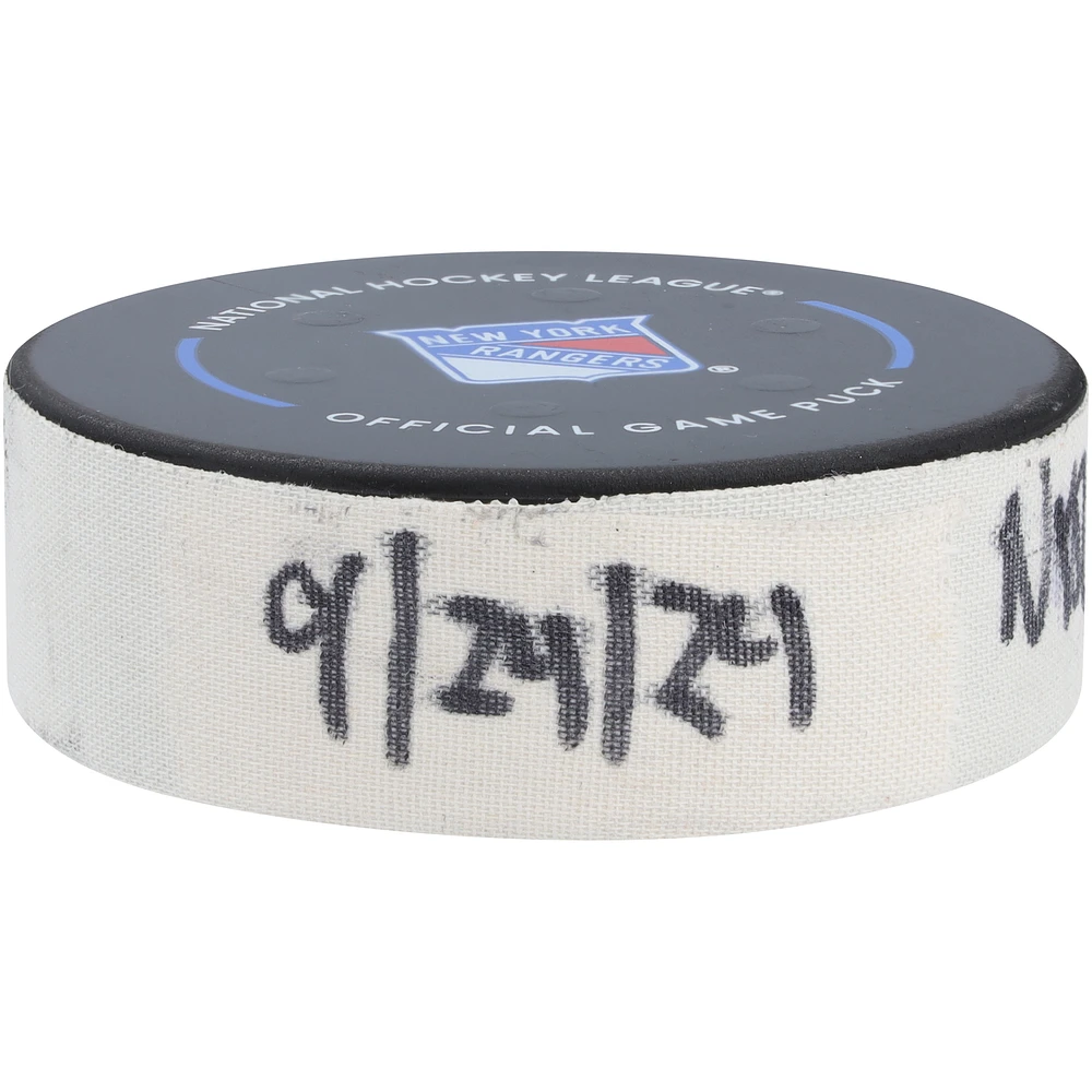 Chris Kreider New York Rangers Game-Used Goal Puck vs. New York Islanders on September 24, 2024 - Second of Two Goals Scored
