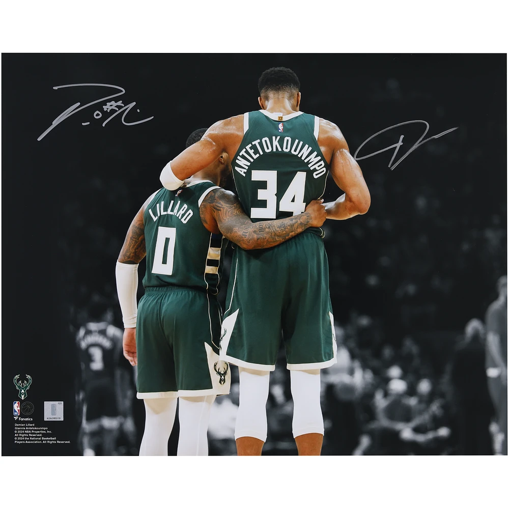 Giannis Antetokounmpo & Damian Lillard Milwaukee Bucks Autographed 16" x 20" Hug Spotlight Photograph