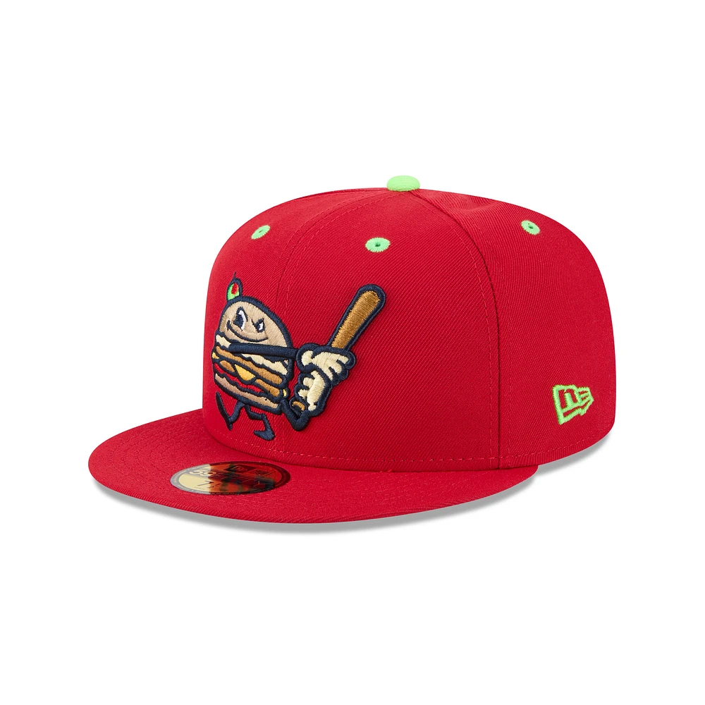 Men's New Era Red Akron RubberDucks Theme Nights 59FIFTY Fitted Hat