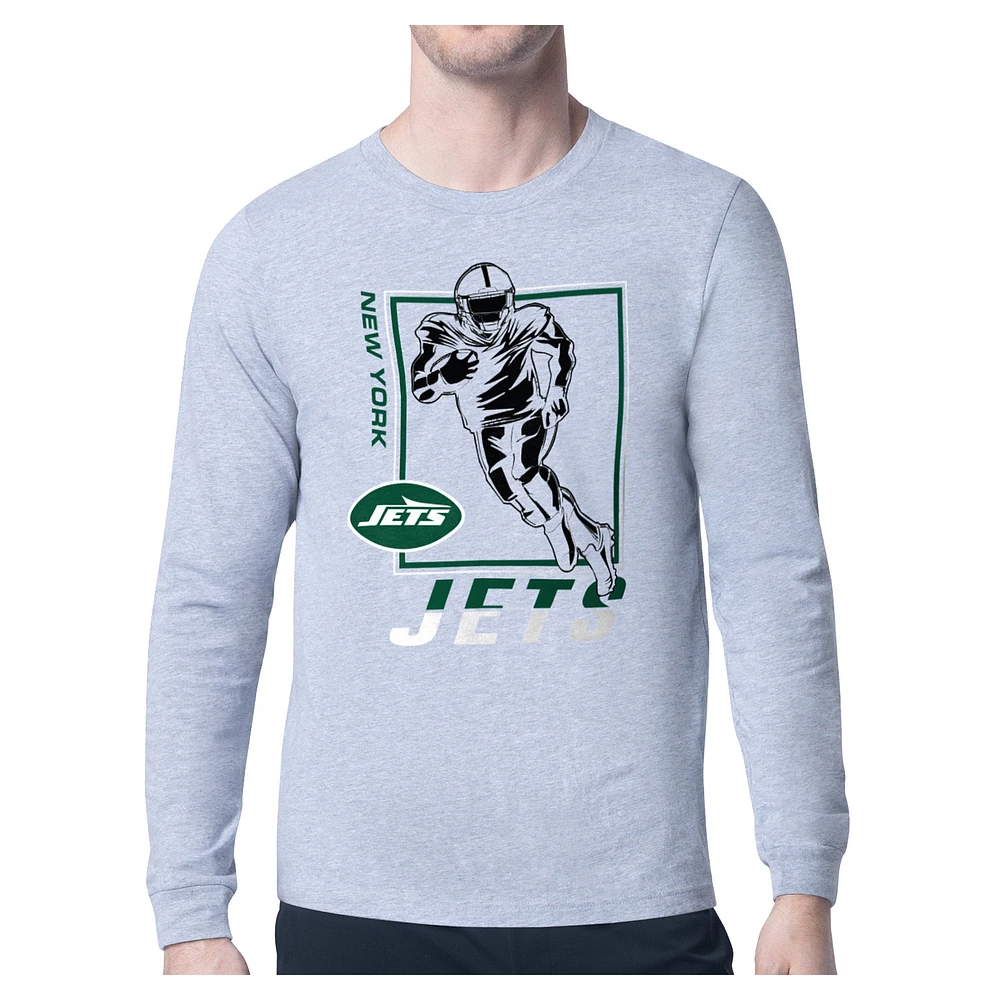 Men's Starter Heather Gray New York Jets Long Sleeve T-Shirt