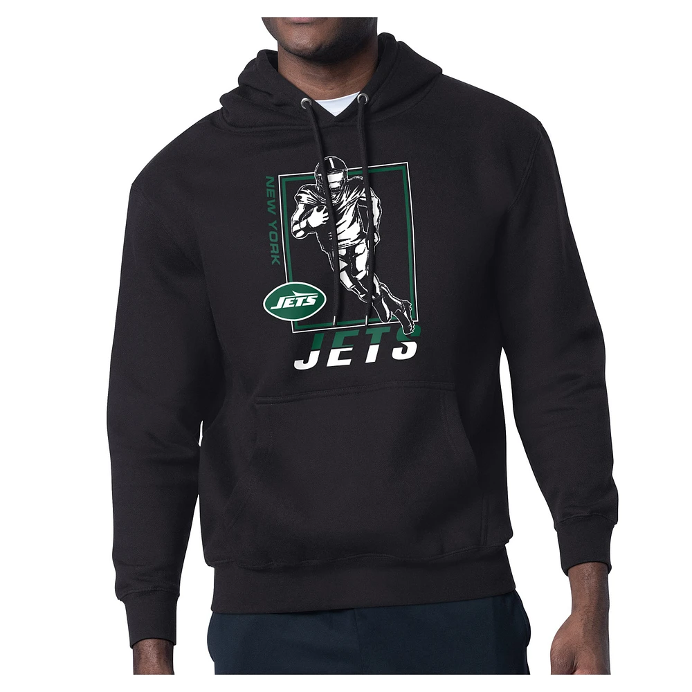 Men's Starter Black New York Jets Tri-Blend Pullover Hoodie