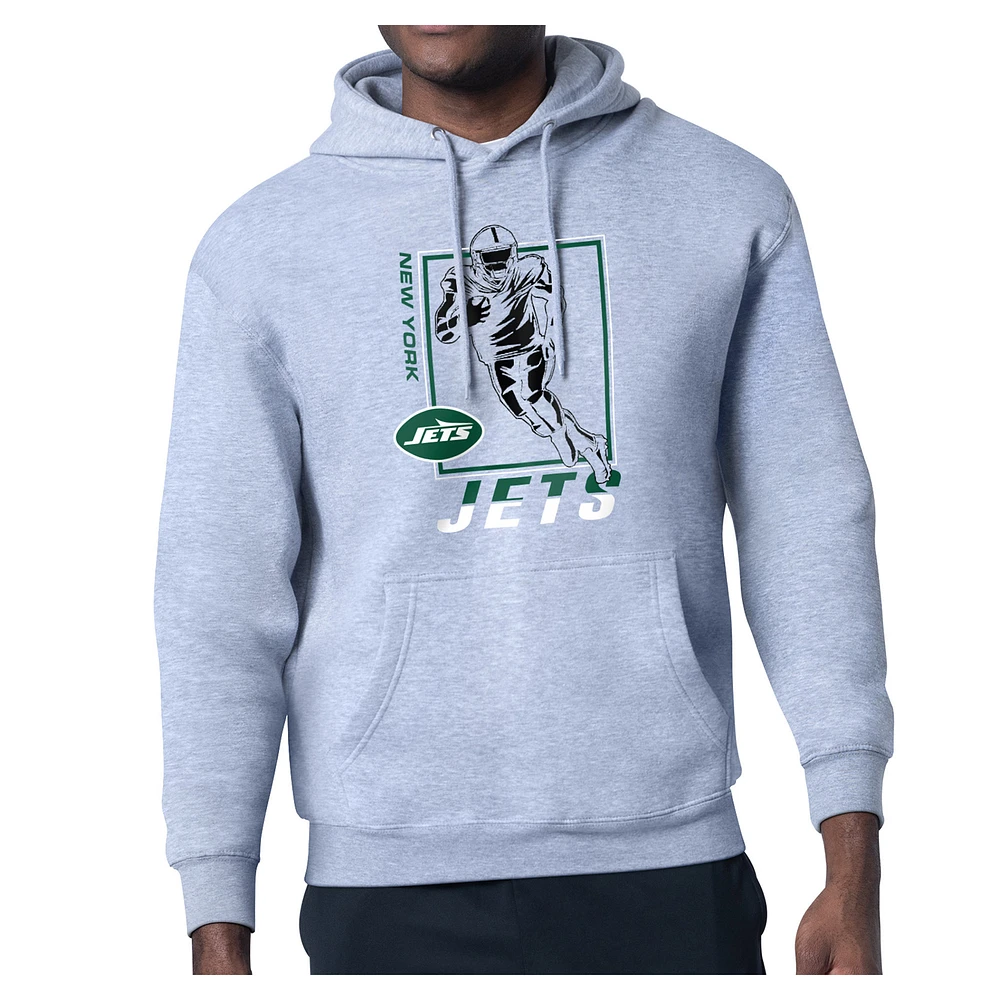 Men's Starter Heather Gray New York Jets Tri-Blend Pullover Hoodie