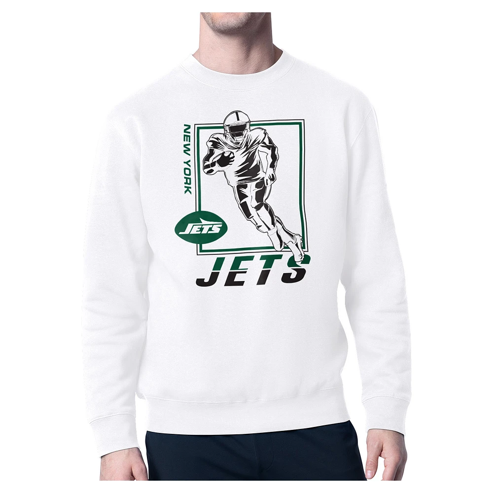 Men's Starter White New York Jets Tri-Blend Pullover Sweatshirt