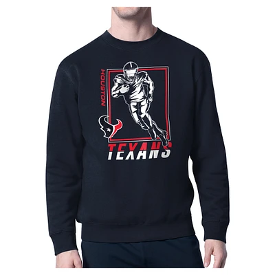 Men's Starter Navy Houston Texans Tri-Blend Pullover Sweatshirt