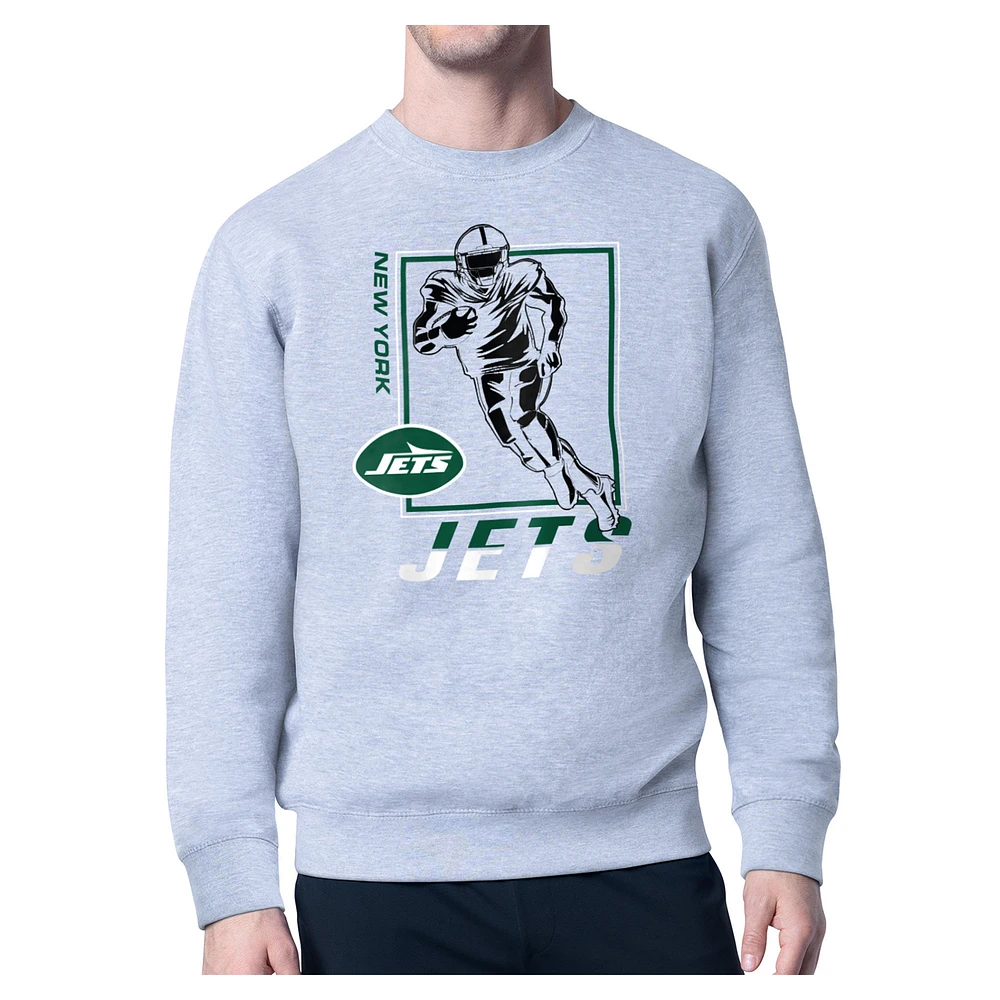 Men's Starter Heather Gray New York Jets Tri-Blend Pullover Sweatshirt