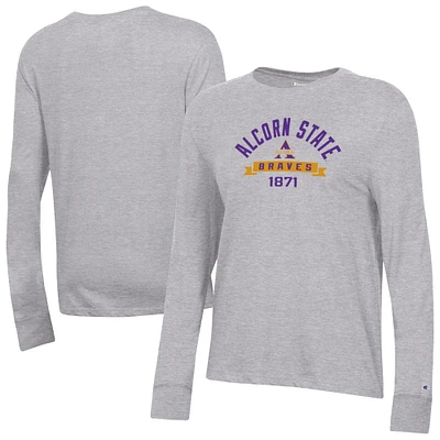 Women's Champion Gray Alcorn State Braves Core Long Sleeve T-Shirt