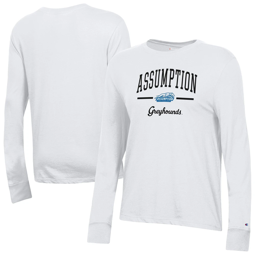 Women's Champion White Assumption Greyhounds Core Long Sleeve T-Shirt