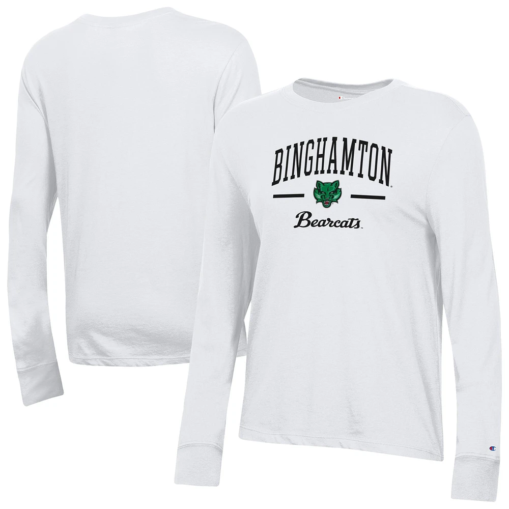 Women's Champion White Binghamton Bearcats Core Long Sleeve T-Shirt