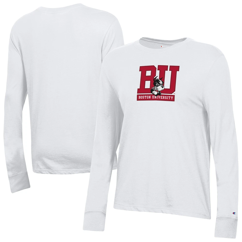 Women's Champion White Boston University Core Long Sleeve T-Shirt