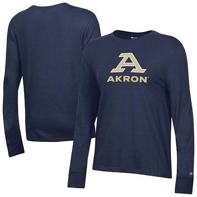 Women's Champion Navy Akron Zips Core Long Sleeve T-Shirt