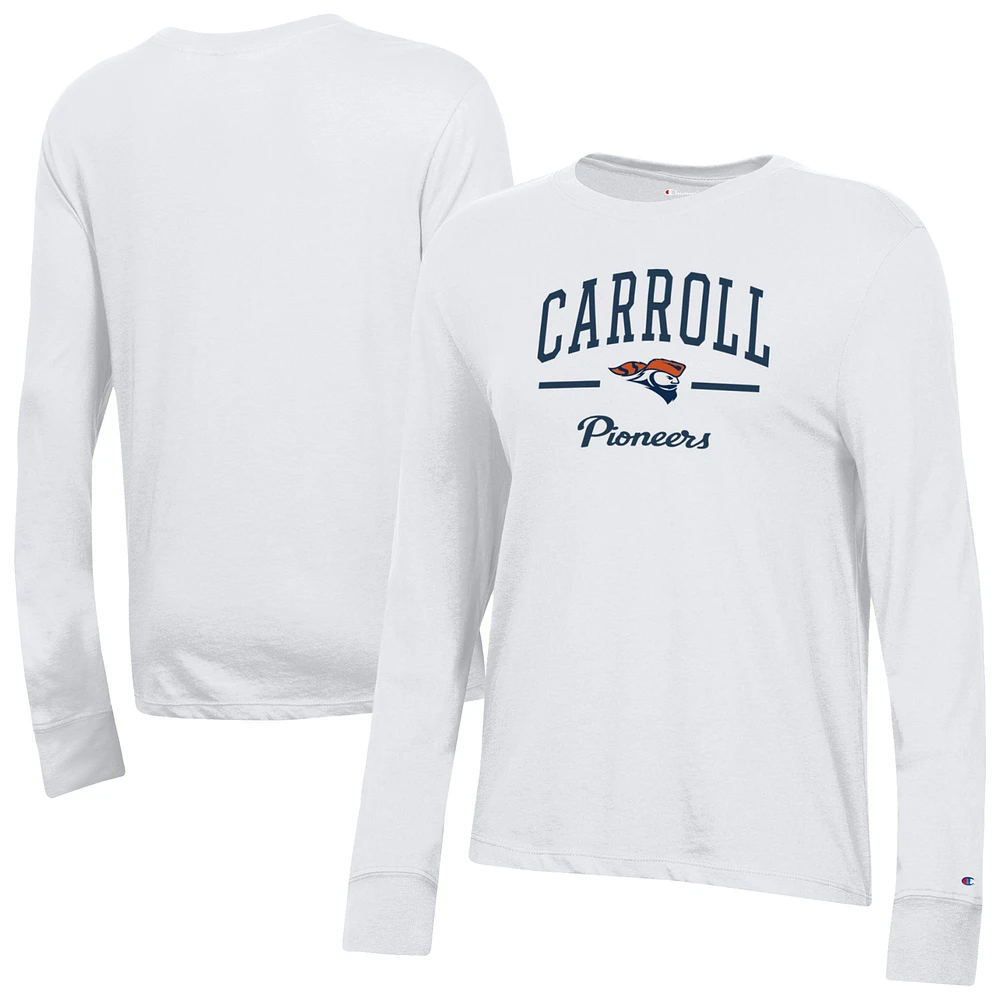 Women's Champion White Carroll University Pioneers Core Long Sleeve T-Shirt