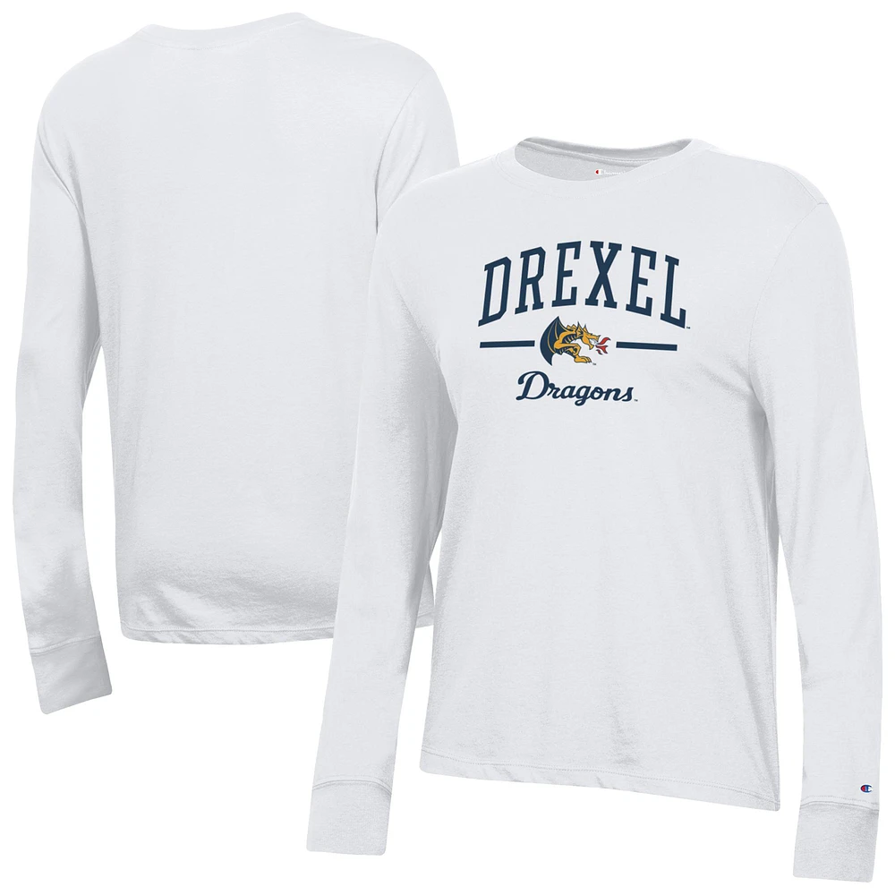 Women's Champion White Drexel Dragons Core Long Sleeve T-Shirt