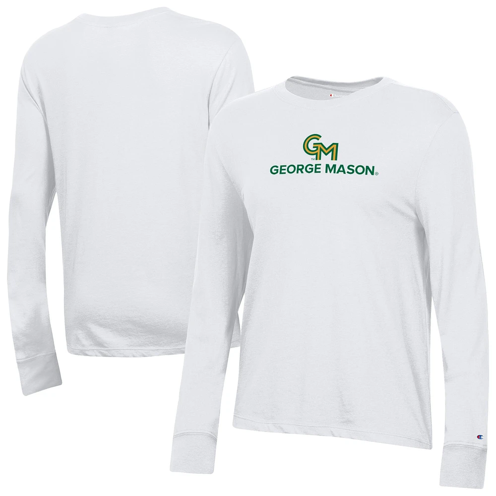 Women's Champion White George Mason Patriots Core Long Sleeve T-Shirt