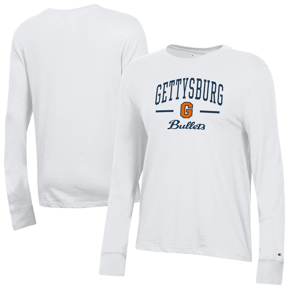 Women's Champion White Gettysburg Bullets Core Long Sleeve T-Shirt