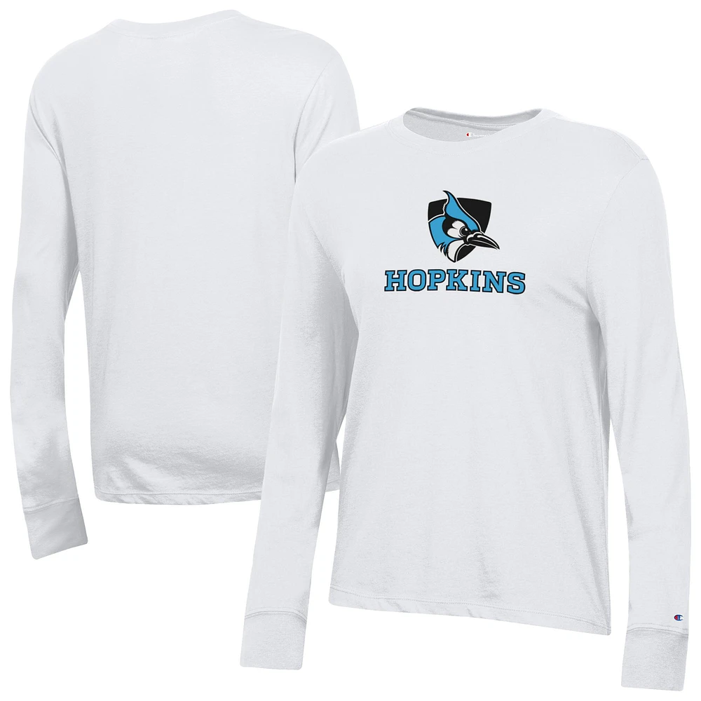 Women's Champion White Johns Hopkins Blue Jays Core Long Sleeve T-Shirt