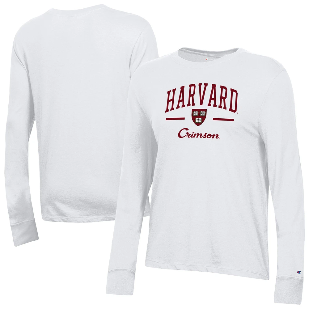 Women's Champion White Harvard Crimson Core Long Sleeve T-Shirt