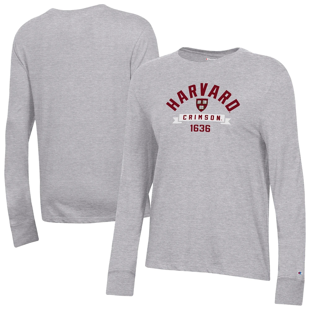 Women's Champion Gray Harvard Crimson Core Long Sleeve T-Shirt