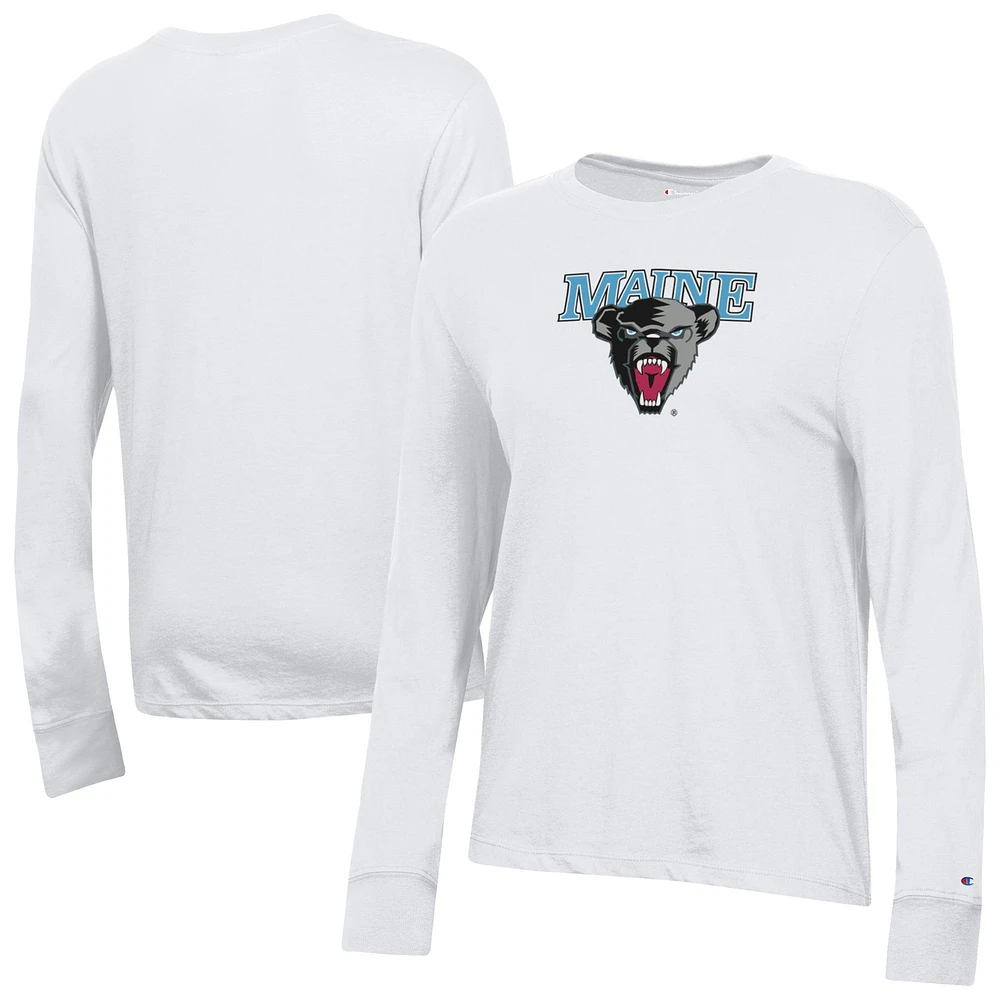 Women's Champion White Maine Black Bears Core Long Sleeve T-Shirt