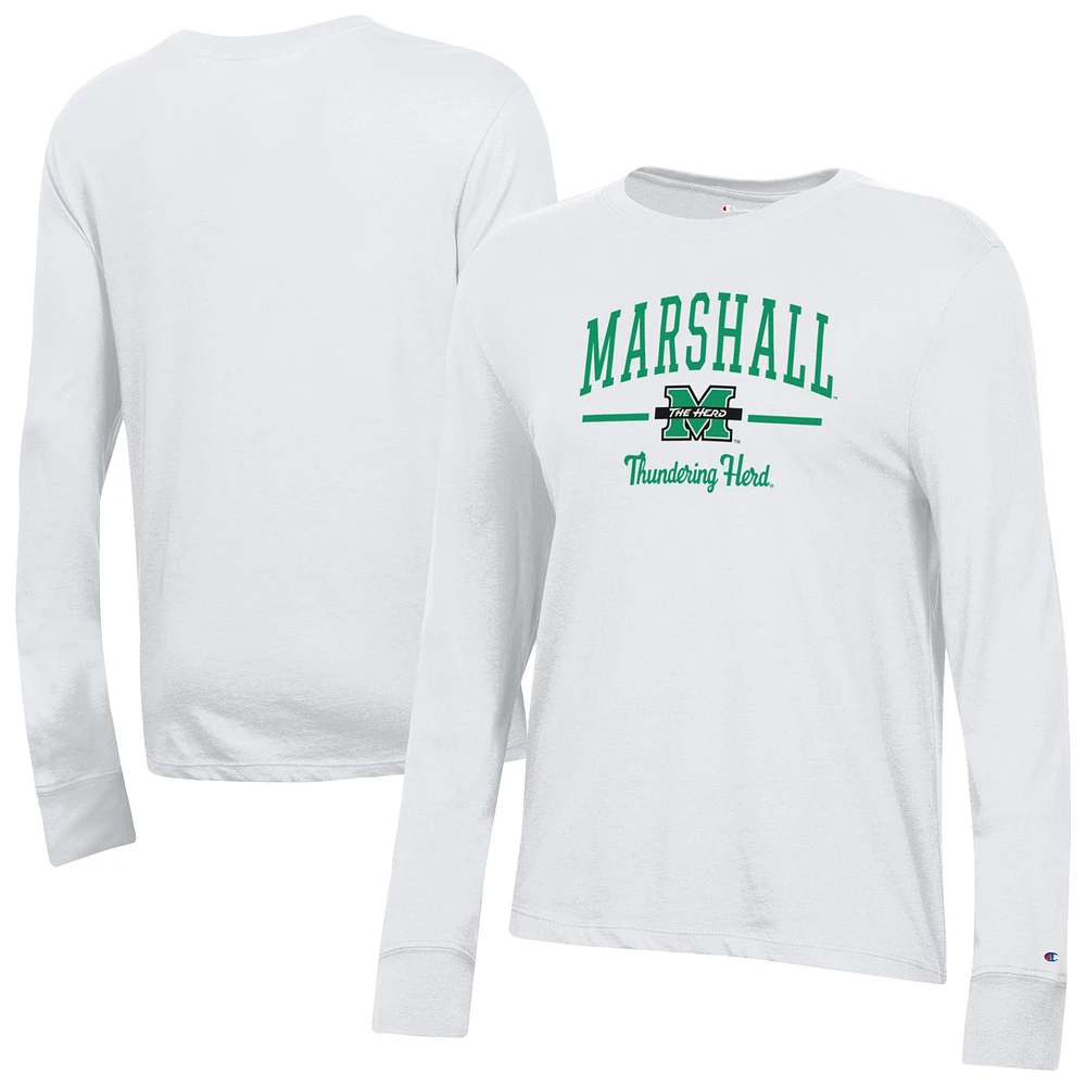 Women's Champion White Marshall Thundering Herd Core Long Sleeve T-Shirt