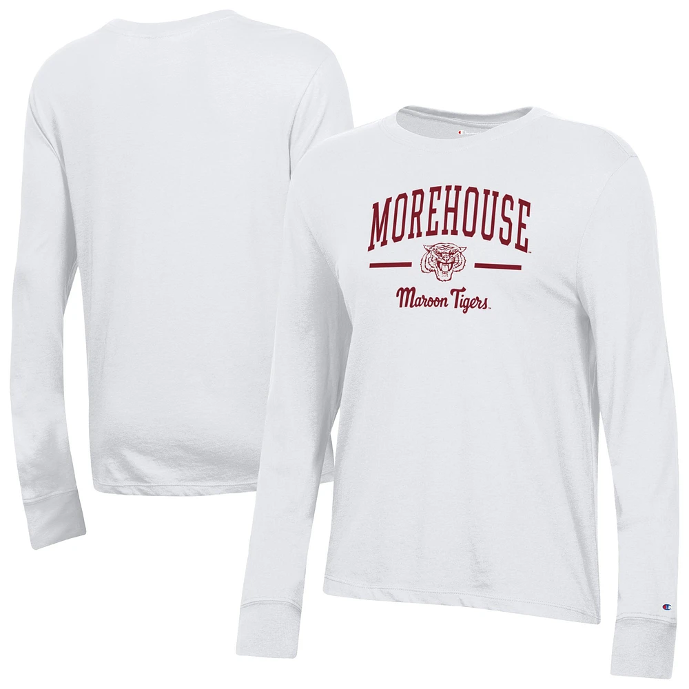 Women's Champion White Morehouse Maroon Tigers Core Long Sleeve T-Shirt