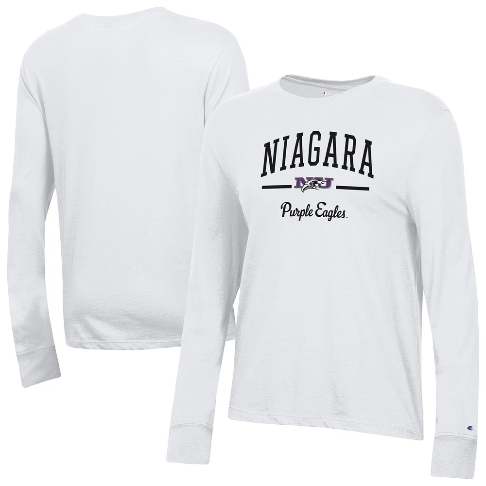 Women's Champion White Niagara Purple Eagles Core Long Sleeve T-Shirt