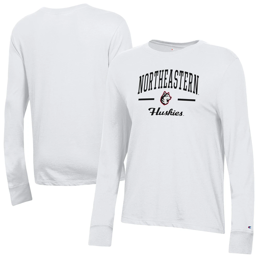 Women's Champion White Northeastern Huskies Core Long Sleeve T-Shirt